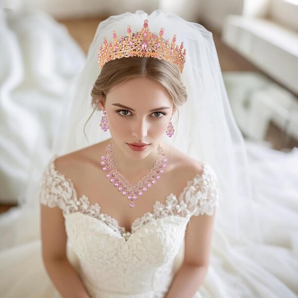 Women’s Crystal Tiara Crown Jewelry Set For Weddings Proms Halloween - Picture 3 of 9